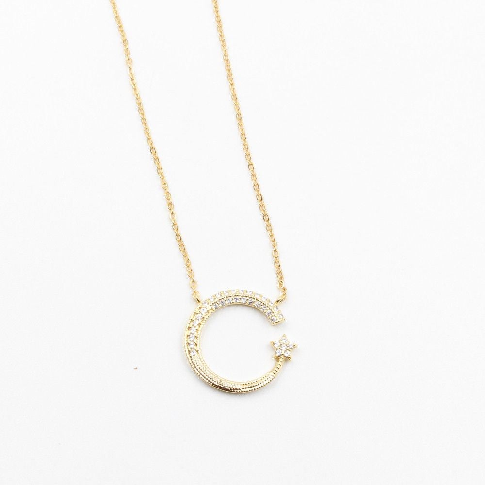 سلسال هلال زركون سلسال متوفر 2 لون ذهبي