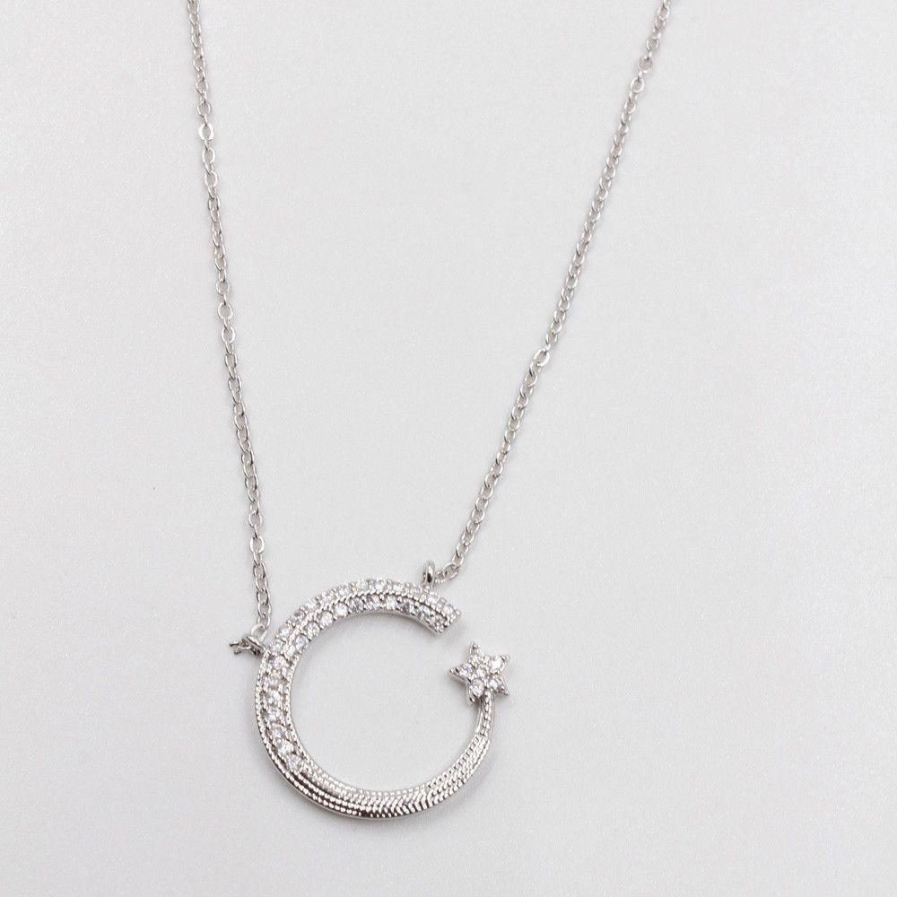 سلسال هلال زركون سلسال متوفر 2 لون فضي