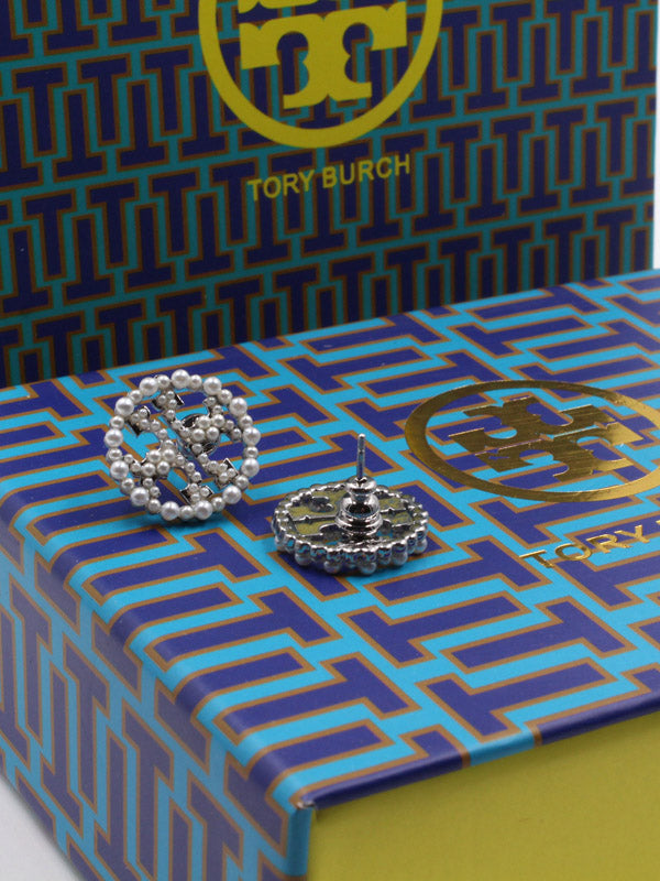 حلق توري بورش مدور بيرل حلق tory burch فضي