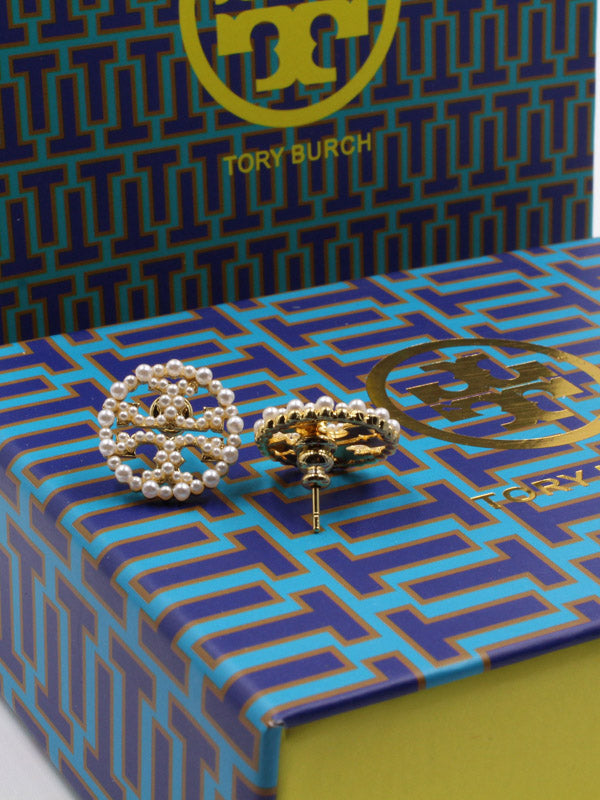 حلق توري بورش مدور بيرل حلق tory burch ذهبي