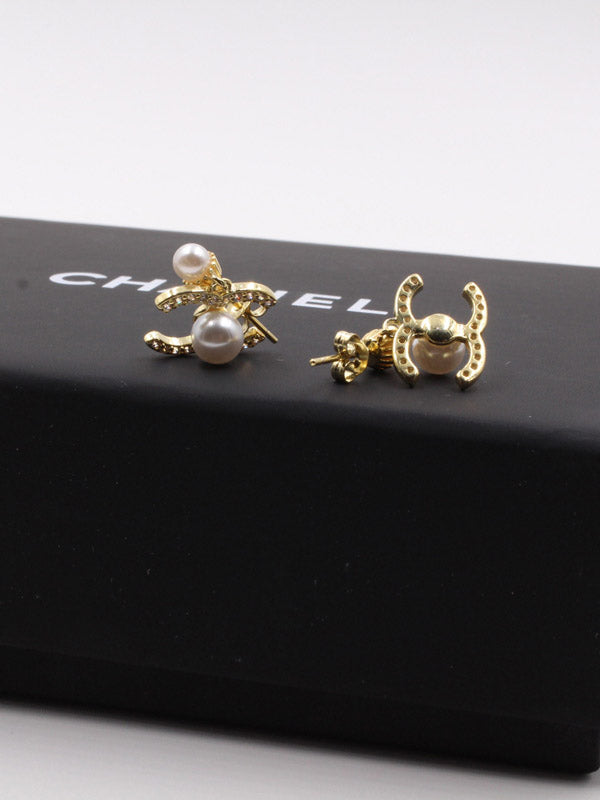 حلق شانيل صغير قولد زركون حلق chanel