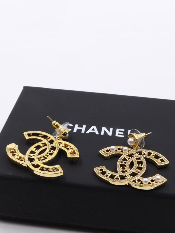 حلق شانيل كبير لولو وكريستال ذهبي حلق chanel