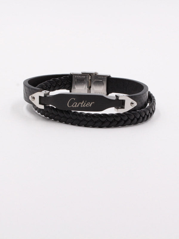 أسوارة كارتير رجالي جلد اسود دبل شاين اسواره CARTIER