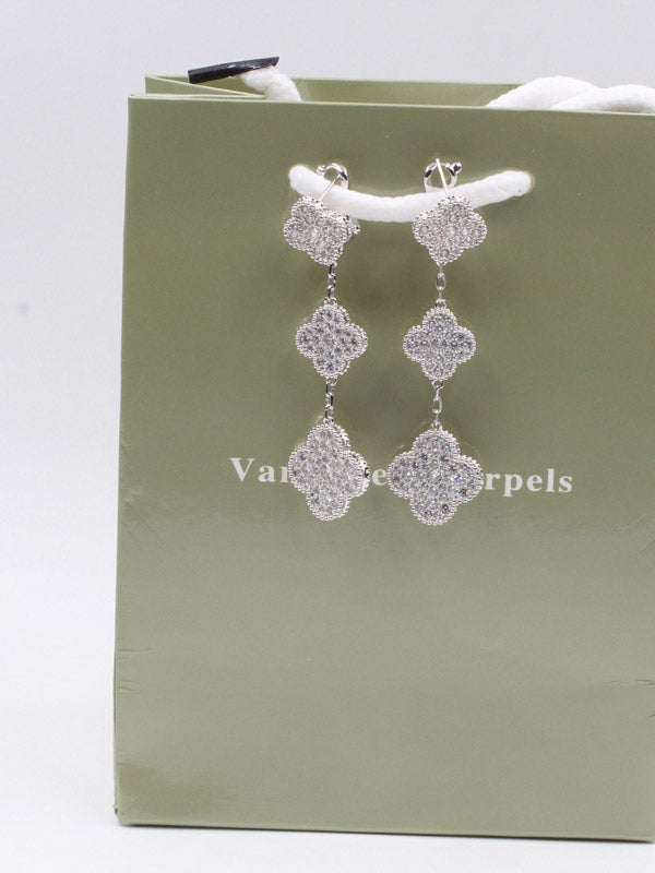 حلق فان كليف زركون طويل لوقو حلق van cleef فضي