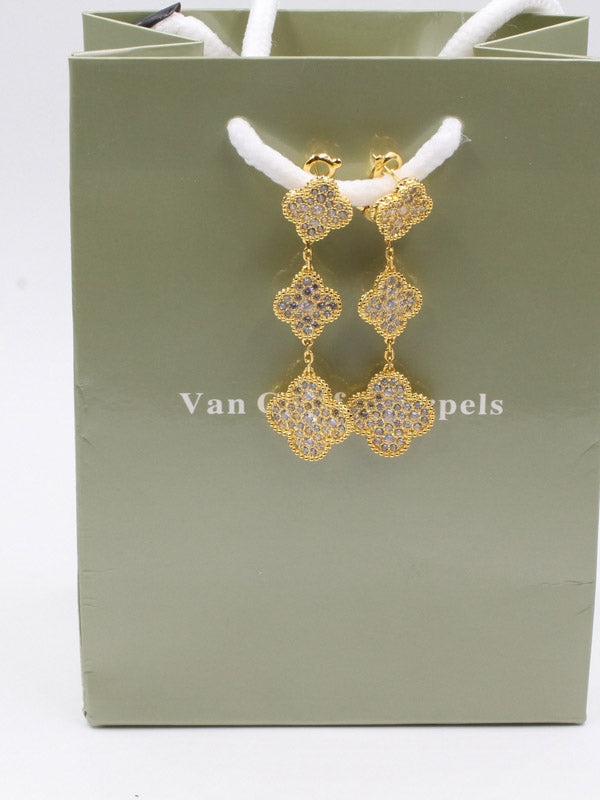 حلق فان كليف زركون طويل لوقو حلق van cleef ذهبي