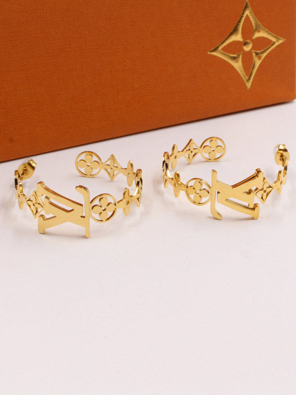 حلق لويس فيتون مدور ذهبي ميتال حلق louis vuitton