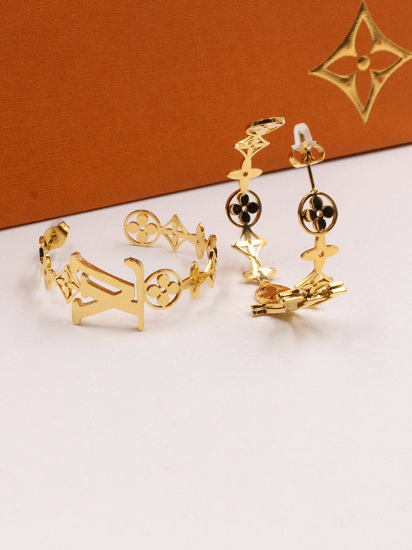 حلق لويس فيتون مدور ذهبي ميتال حلق louis vuitton ذهبي