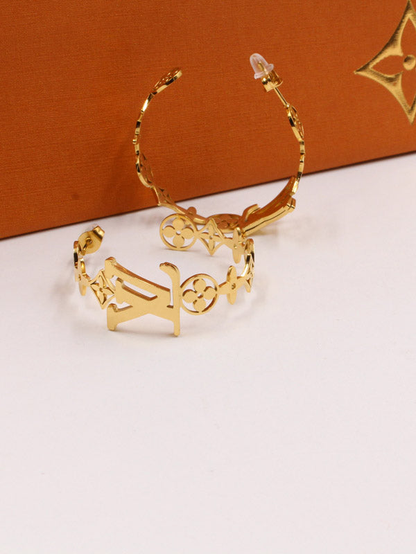 حلق لويس فيتون مدور ذهبي ميتال حلق louis vuitton