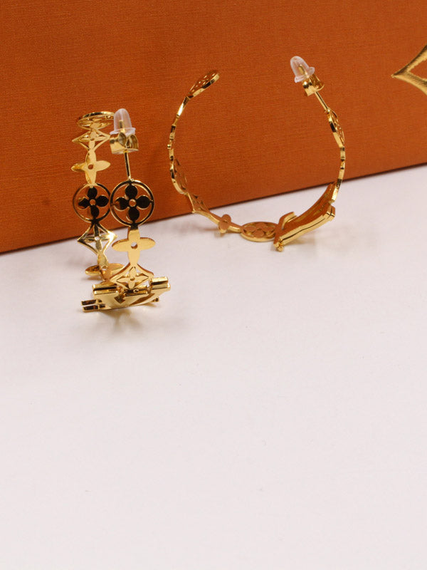 حلق لويس فيتون مدور ذهبي ميتال حلق louis vuitton