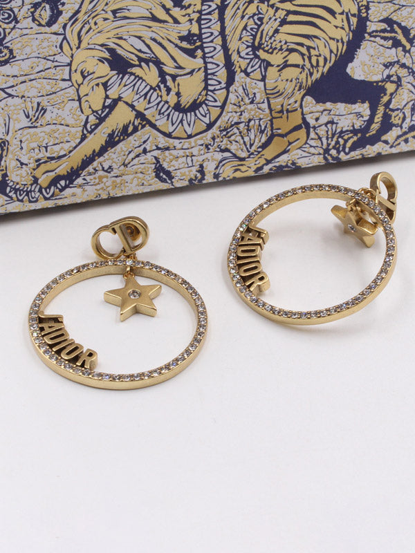 حلق ديور كبير انتيك برونز كريستال حلق dior ذهبي