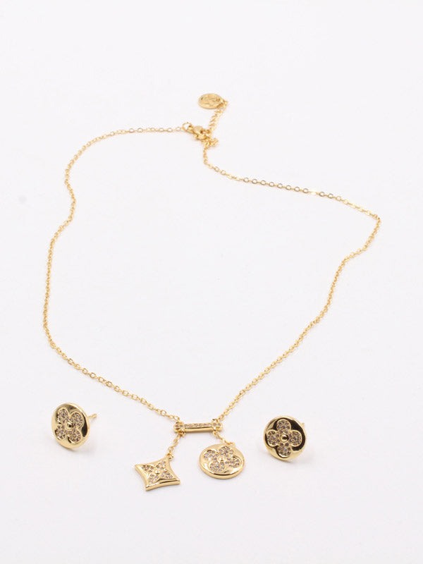 طقم لويس فيتون ذهبي زركون دبل بندنت اطقم louis vuitton ذهبي