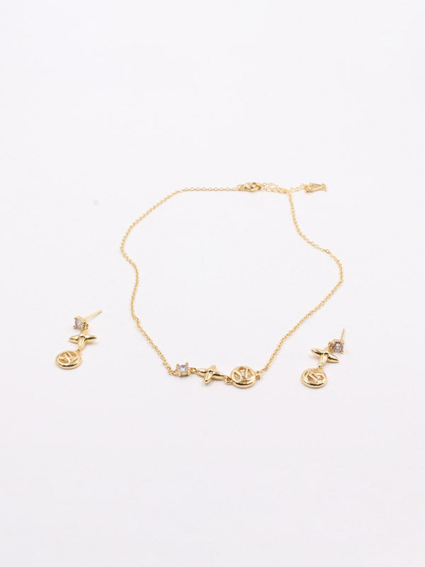 طقم لويس فيتون ذهبي زركون بندنت اطقم louis vuitton ذهبي