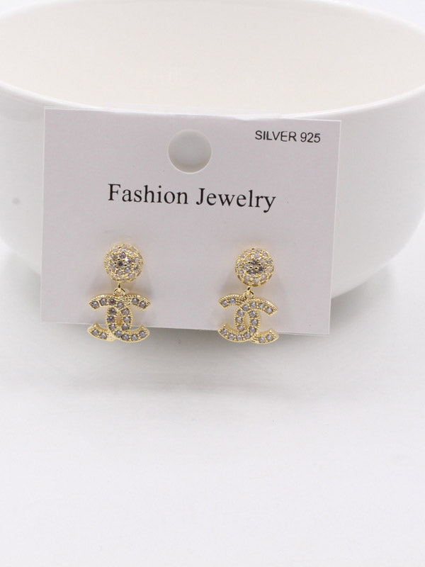 حلق شانيل زركون صغير ذهبي ناعم حلق chanel ذهبي