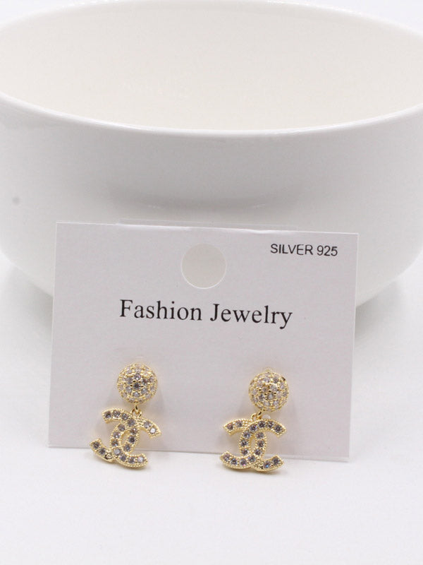 حلق شانيل زركون صغير ذهبي ناعم حلق chanel