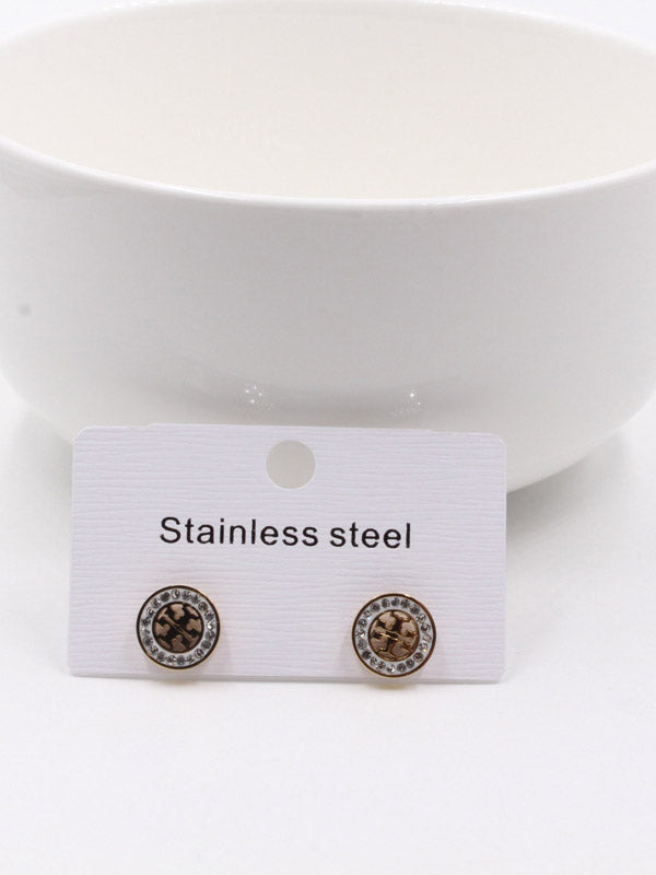 حلق توري بورش مدور صغير كريستال حلق tory burch ذهبي