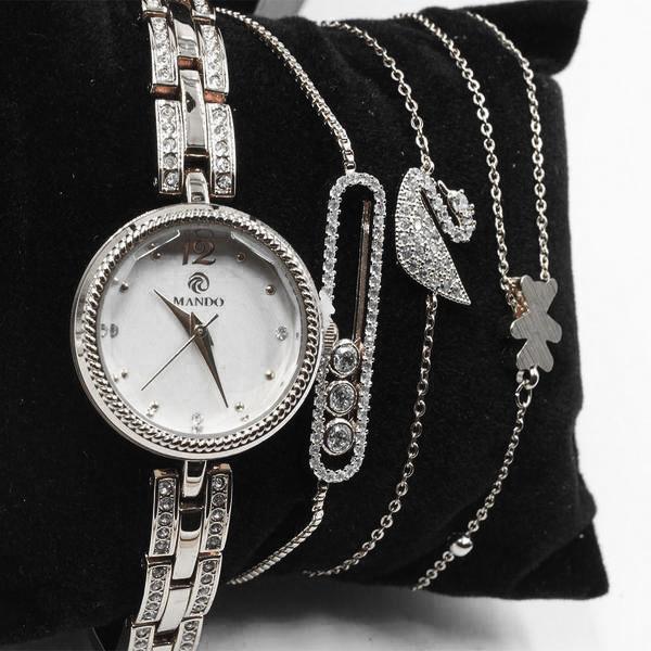 طقم ساعه ماركة ماندو اطقم ساعات متوفر 2 لون فضي