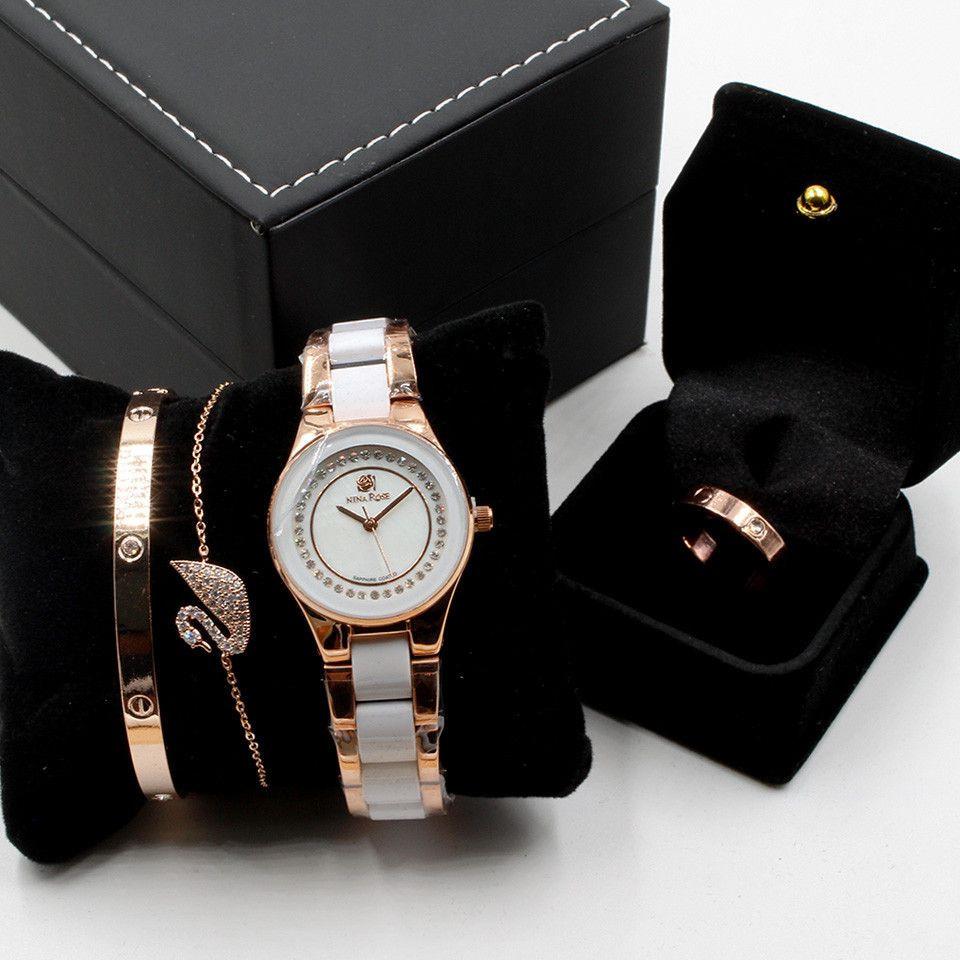 طقم ساعه ماركة نينا روز اطقم ساعات متوفر 2 لون نحاسي