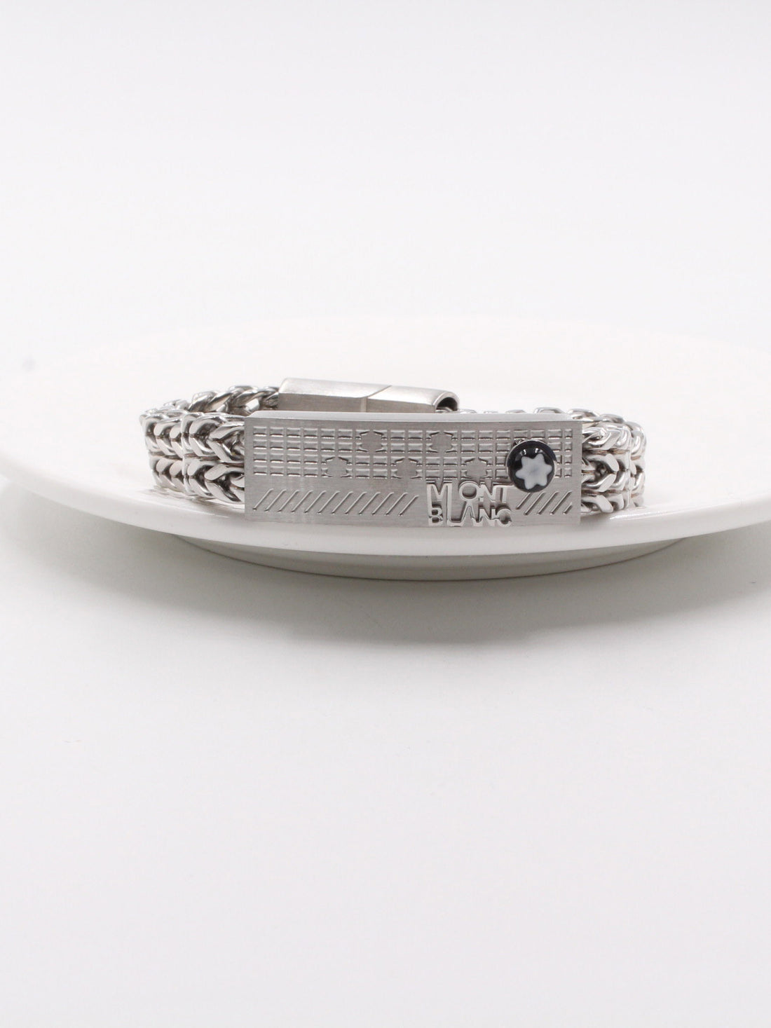 اساوِر مونت بلانك سلفر وذ بلاك لوقو رجالي اسواره mont blank فضي