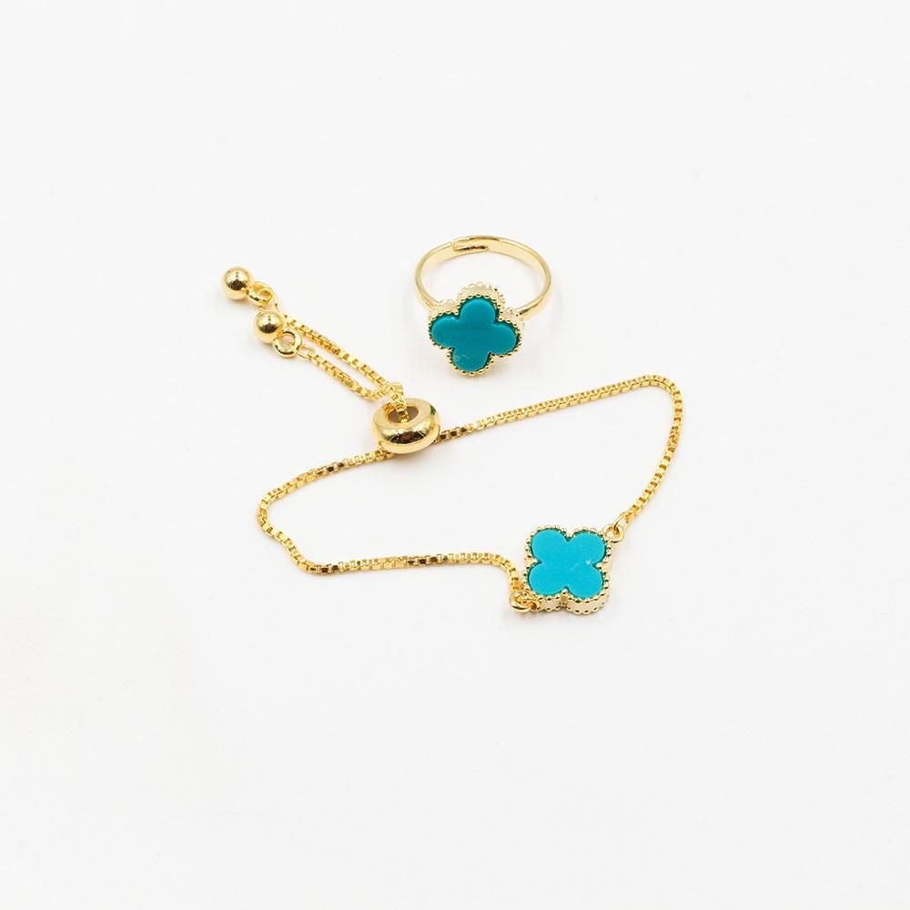 طقم اسواره سحاب وخاتم فان كليف صغير طقم متوفر 10 لون تركواز ذهبي