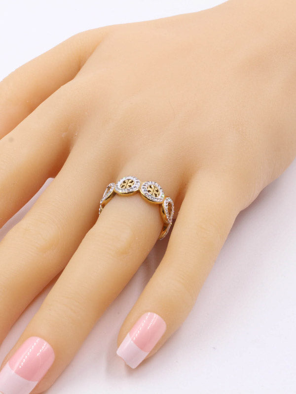 دبله توري بورش ذهبي بالشعار كريستال خواتم tory burch