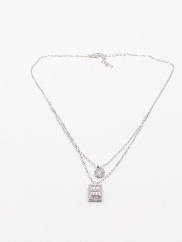 سلسال طبقتين كيوبك زركون سلسال jewel فضي