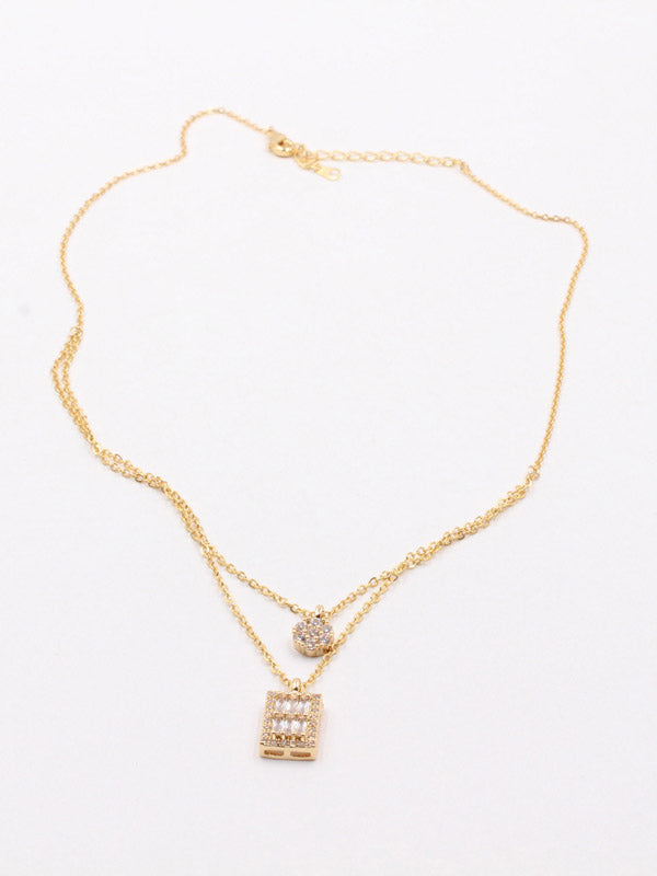 سلسال طبقتين كيوبك زركون سلسال jewel ذهبي