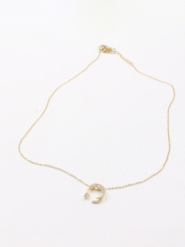 سلسال هلال ونجمه زركون ذهبي سلسال jewel ذهبي