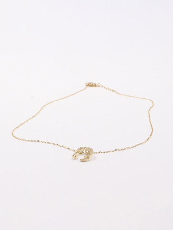 سلسال هلال ونجمه زركون ذهبي سلسال jewel