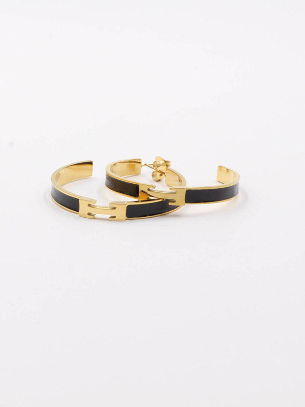 حلق هيرمز مدور كبير حلق HERMES ذهبي اسود