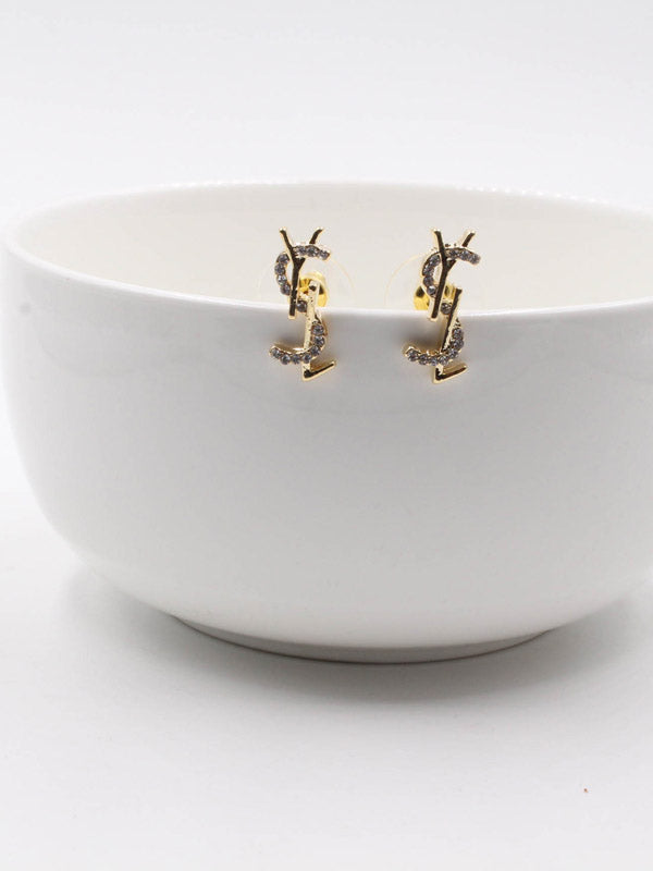 حلق ايف سان لوران صغير ذهبي زركون حلق ysl