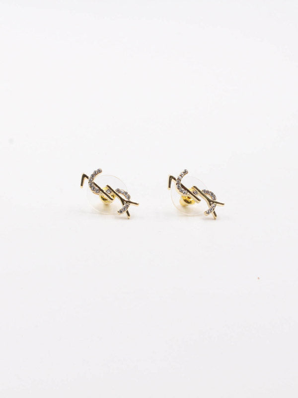 حلق ايف سان لوران صغير ذهبي زركون حلق ysl