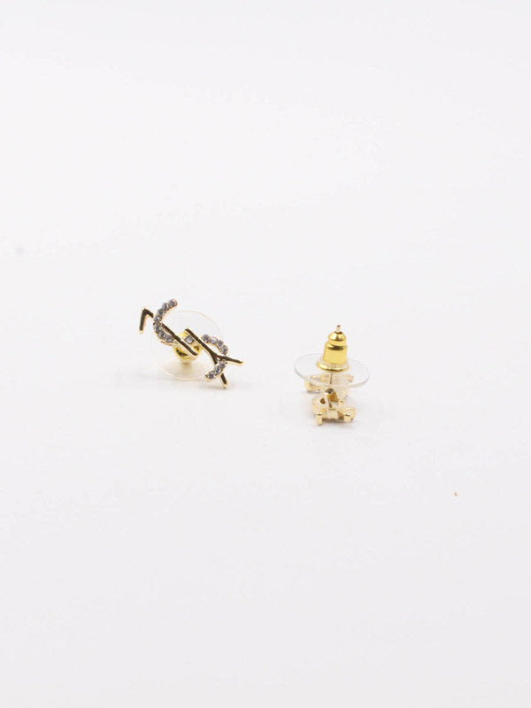 حلق ايف سان لوران صغير ذهبي زركون حلق ysl ذهبي