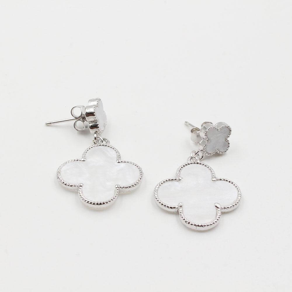 حلق فان كليف وسط وردتين حلق van cleef ابيض فضي
