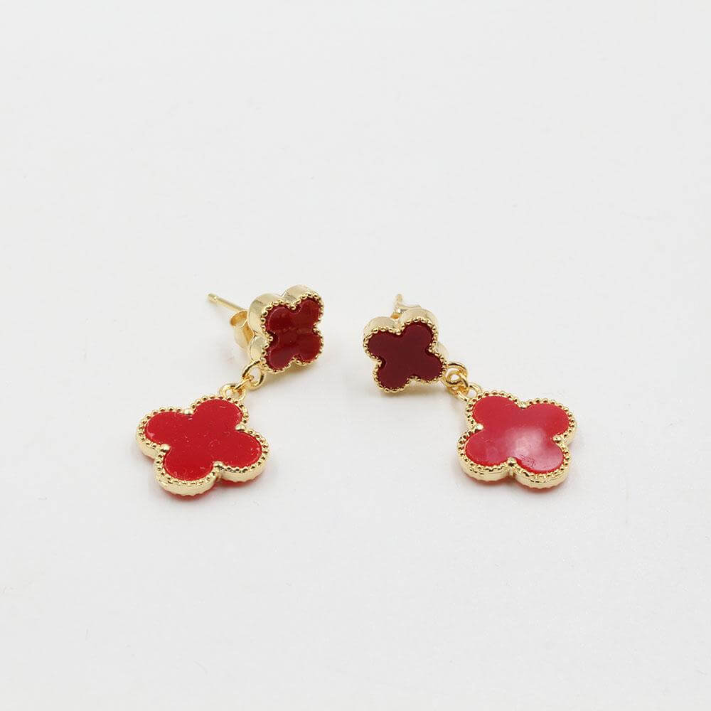 حلق فان كليف صغير وردتين حلق van cleef عنابي ذهبي