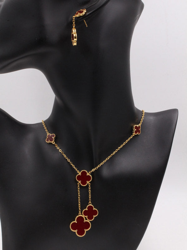 طقم فان كليف 5 وردات 2 قطع اطقم van cleef عنابي