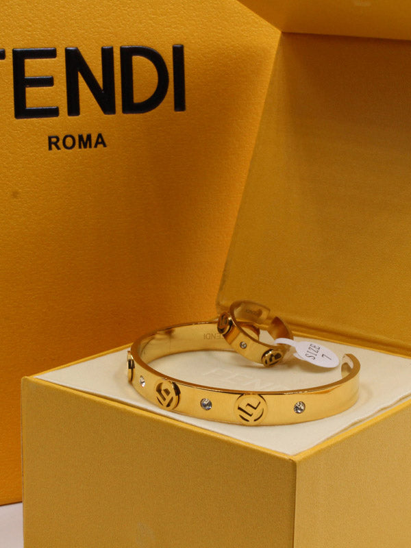 اسوارة وخاتم فندي فري سايز اسواره fendi ذهبي