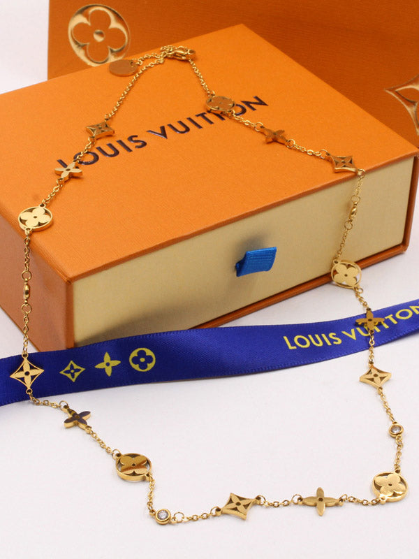 عقد طويل لويس فيتون زركون ذهبي سلسال louis vuitton