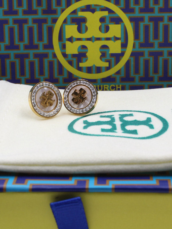 حلق توري بورش كريستال مدور حلق tory burch ابيض