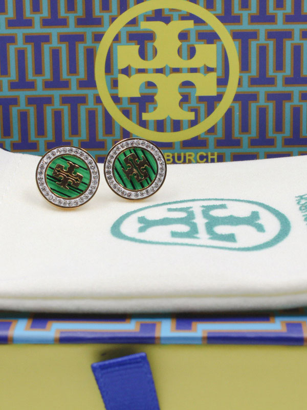 حلق توري بورش كريستال مدور حلق tory burch اخضر