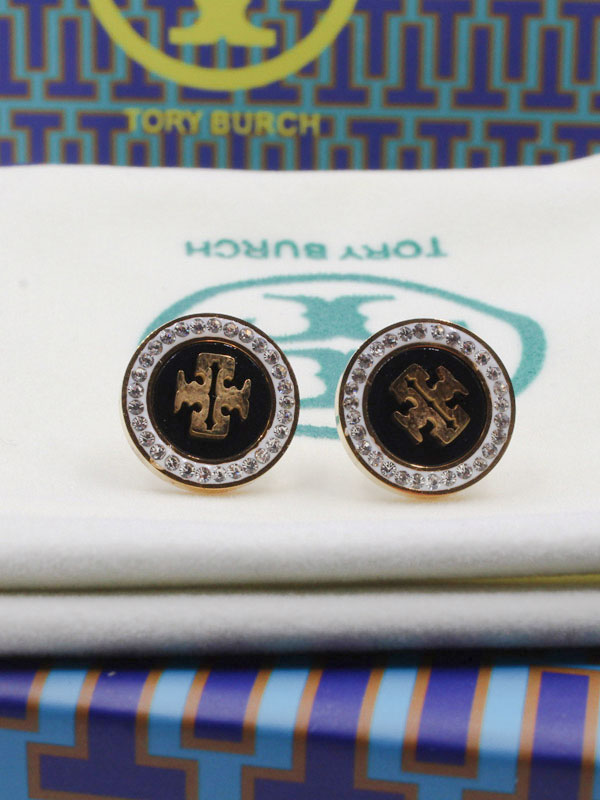 حلق توري بورش كريستال مدور حلق tory burch اسود