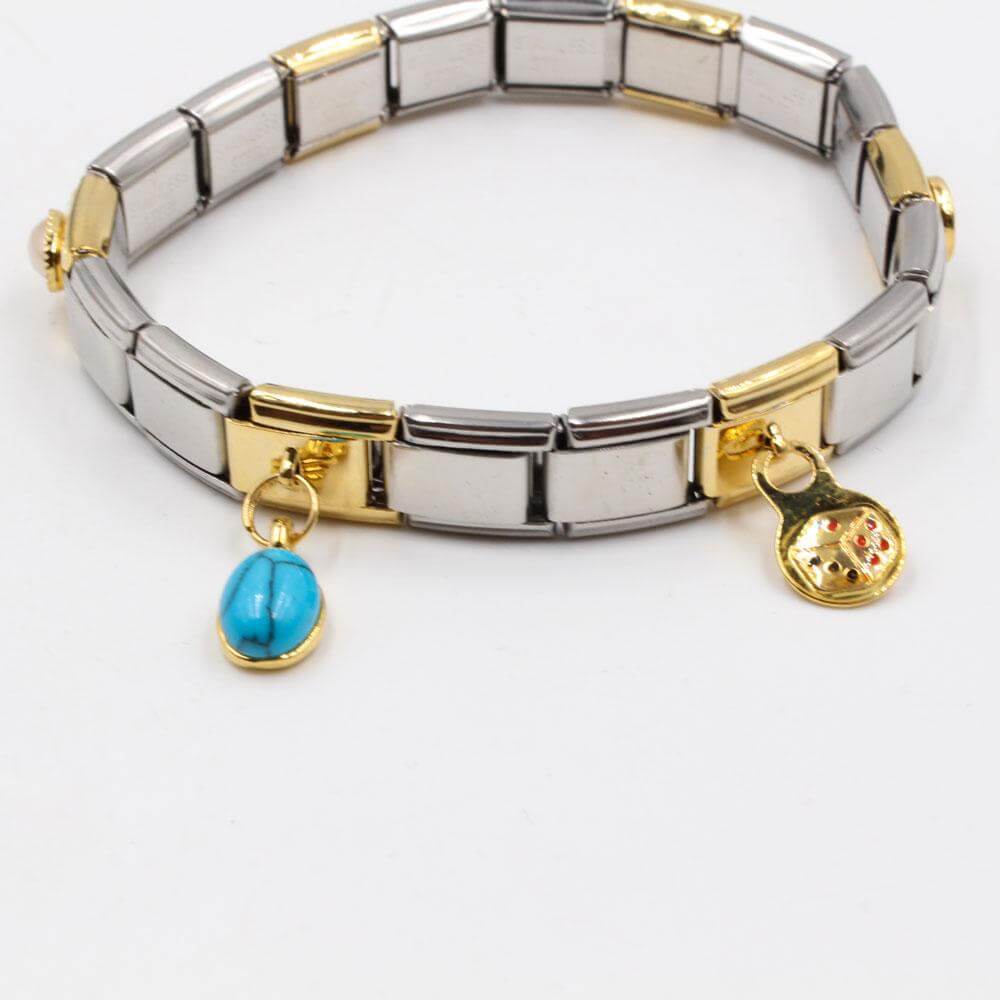 اسوارة نومنيشن ستانلس ستيل دبندنتس بحجر تركواز اسواره nomination