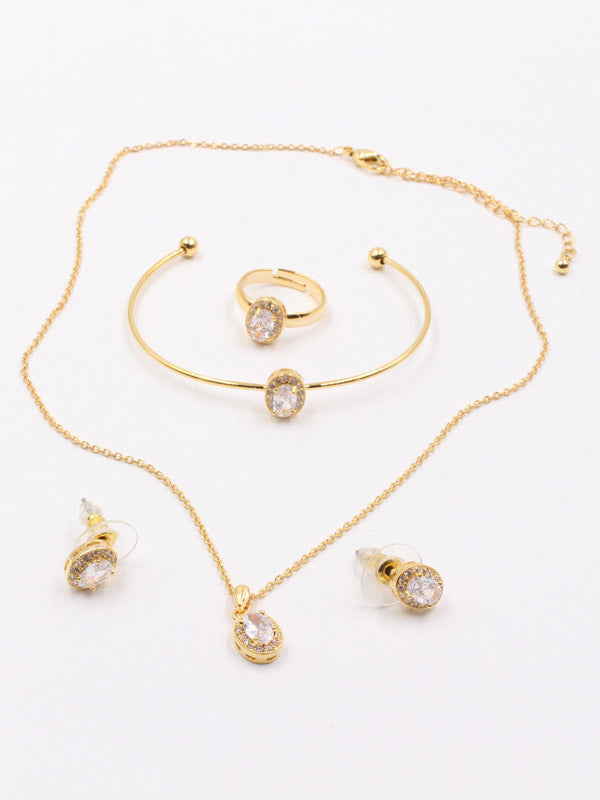 طقم بيضاوي للاطفال زركون 4 قطع اطقم jewel ذهبي