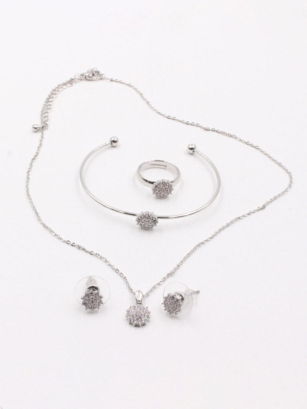 طقم مدور للاطفال زركون 4 قطع اطقم jewel فضي