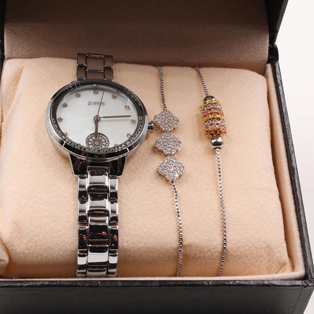 طقم ساعة واساور زيروس اطقم ساعات متوفر 2 لون فضي