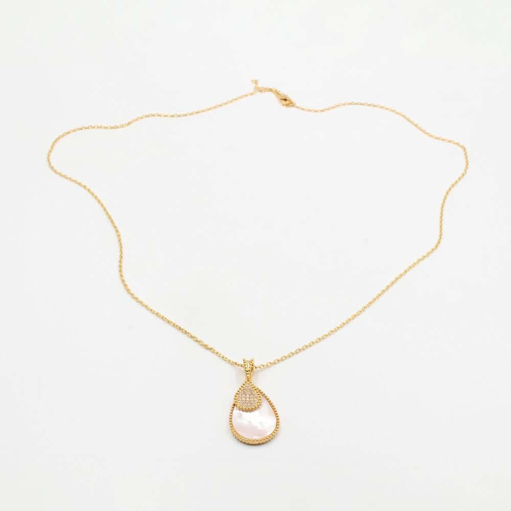 سلسال طويل حجر طبيعي بشكل دمعه ذهبي سلسال متوفر 4 لون ابيض