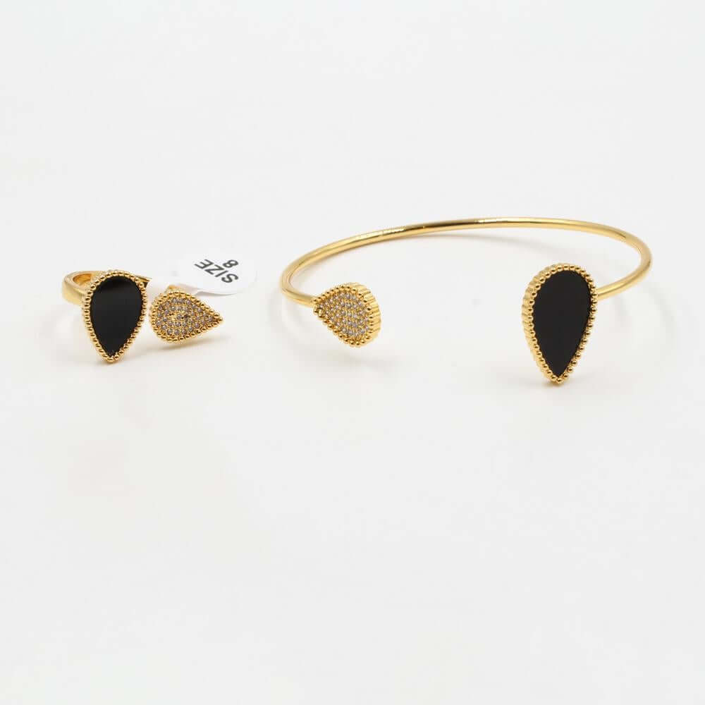 اسواره وخاتم حجر طبيعي بشكل دمعه اسواره متوفر 7 لون اسود ذهبي