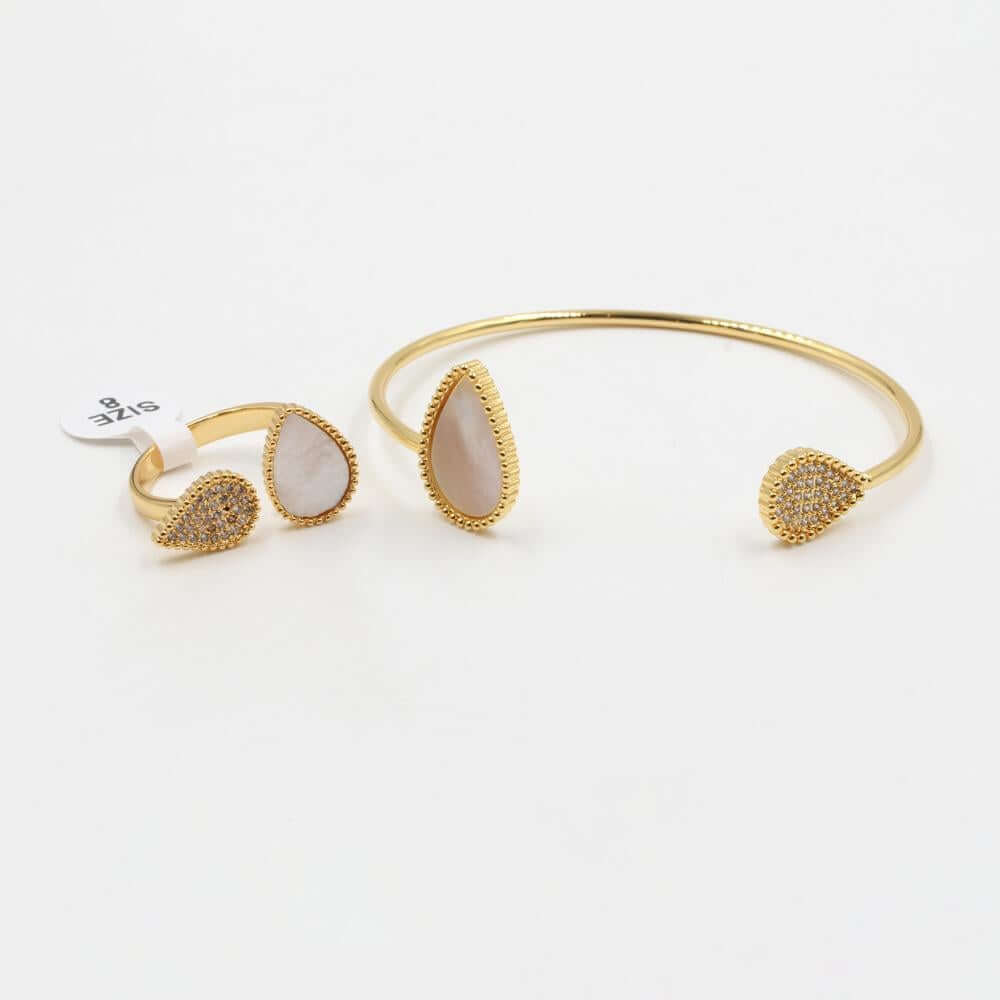 اسواره وخاتم حجر طبيعي بشكل دمعه اسواره متوفر 7 لون ابيض ذهبي