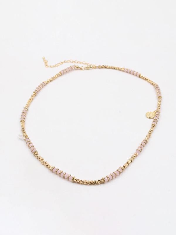 عقد جنيهات بأحجار الكريستال سلسال متوفر 6 لون وردي