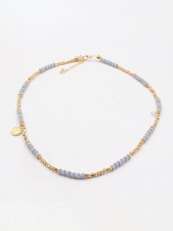 عقد جنيهات بأحجار الكريستال سلسال متوفر 6 لون سماوي