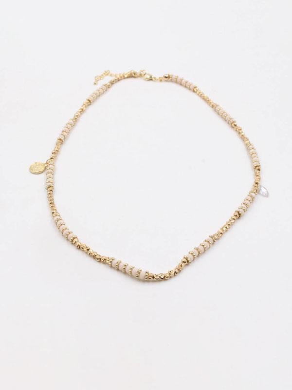 عقد جنيهات بأحجار الكريستال سلسال متوفر 6 لون بيج